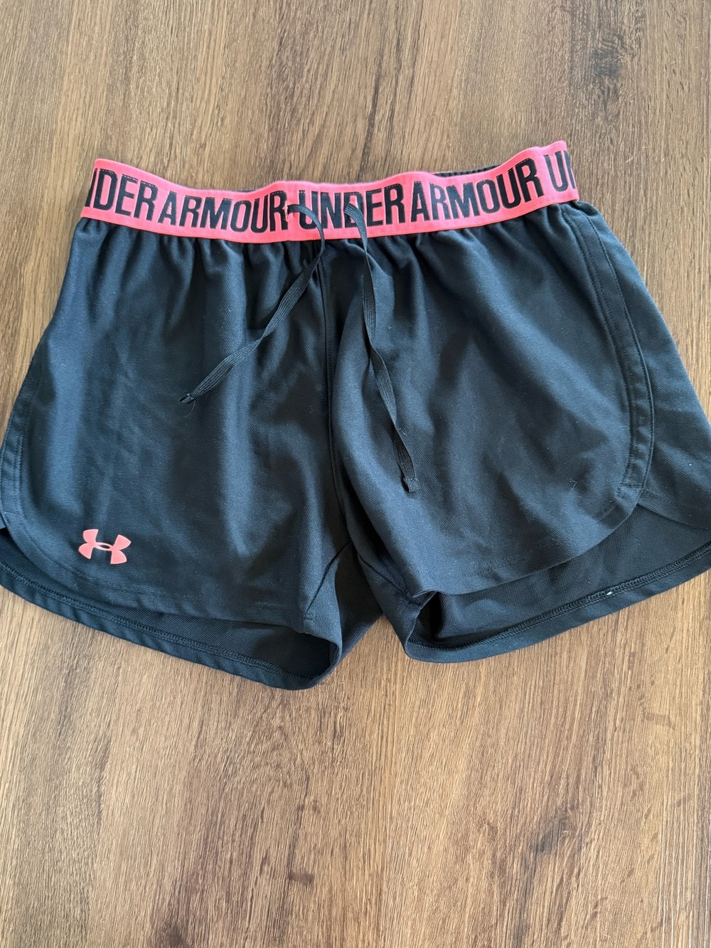 Under Armour Black Shorts with Bright Coral Waistband